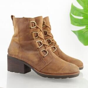 Sorel Womens Cate Boot Size 11 Brown Leather Lace Up Booties Block Heel Lug Sole